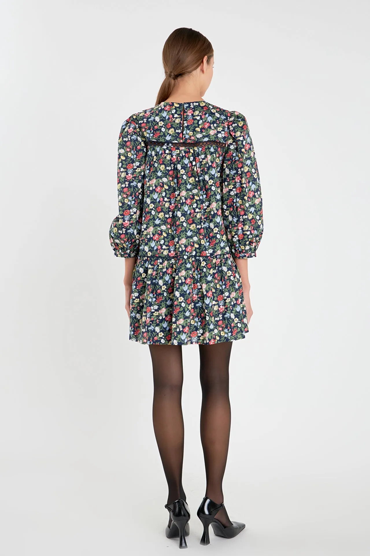 Floral Print Pintuck Mini Dress