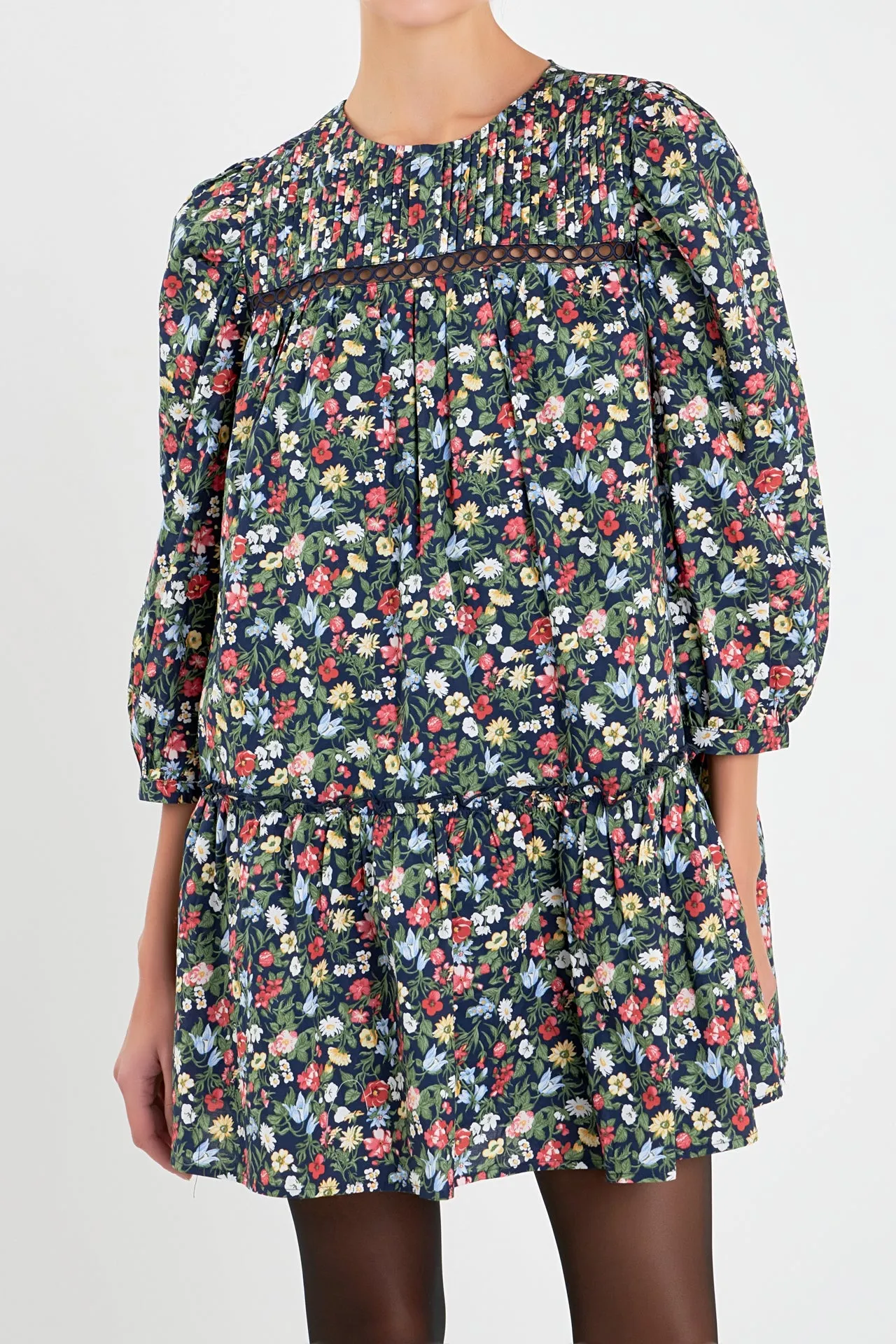 Floral Print Pintuck Mini Dress