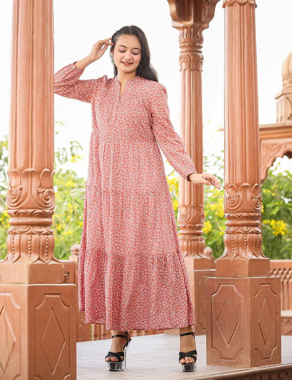 Floral Printed Pink Dress (pack of 1)