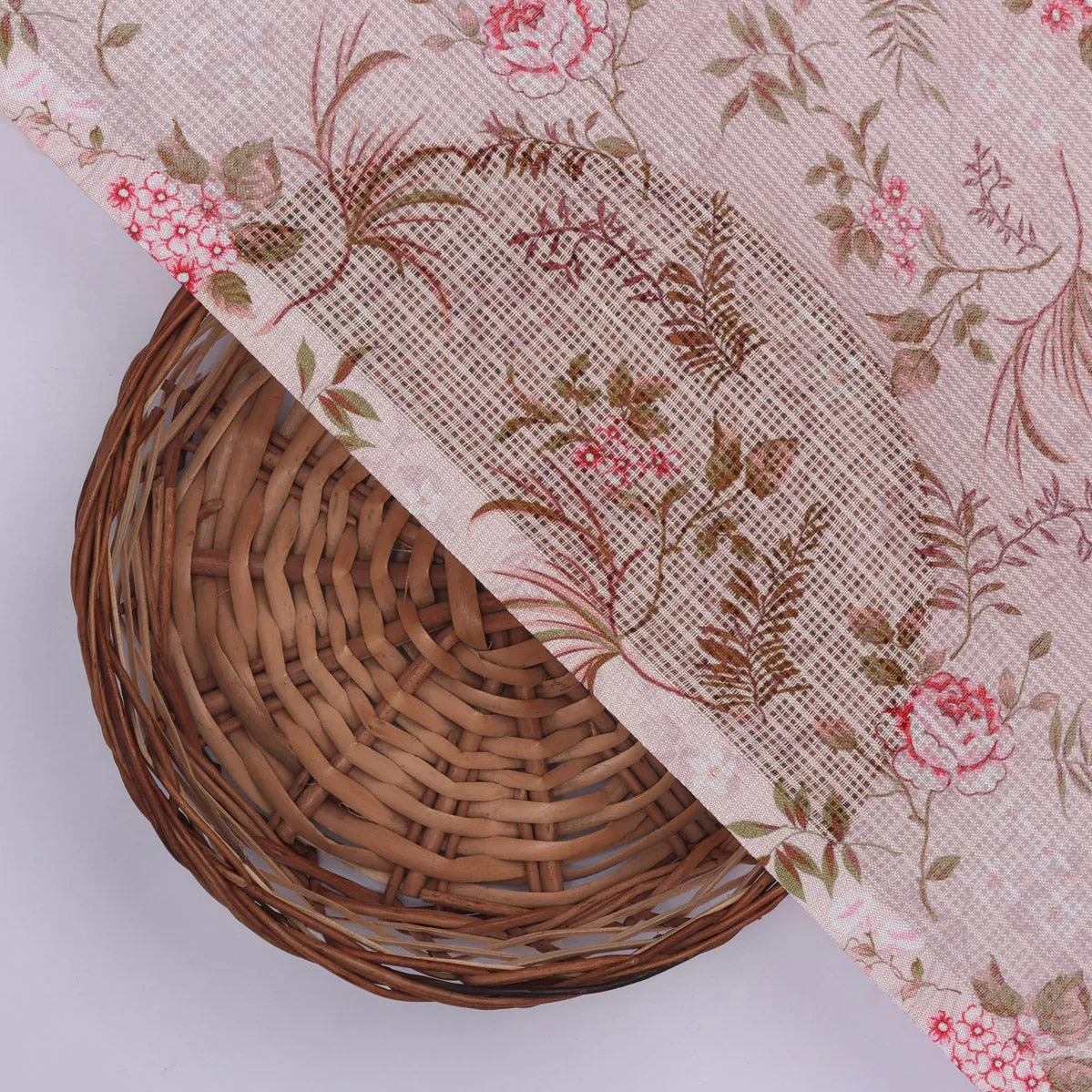 Gorgeous Kota Doria Digital Print Fabric in Green and Pink