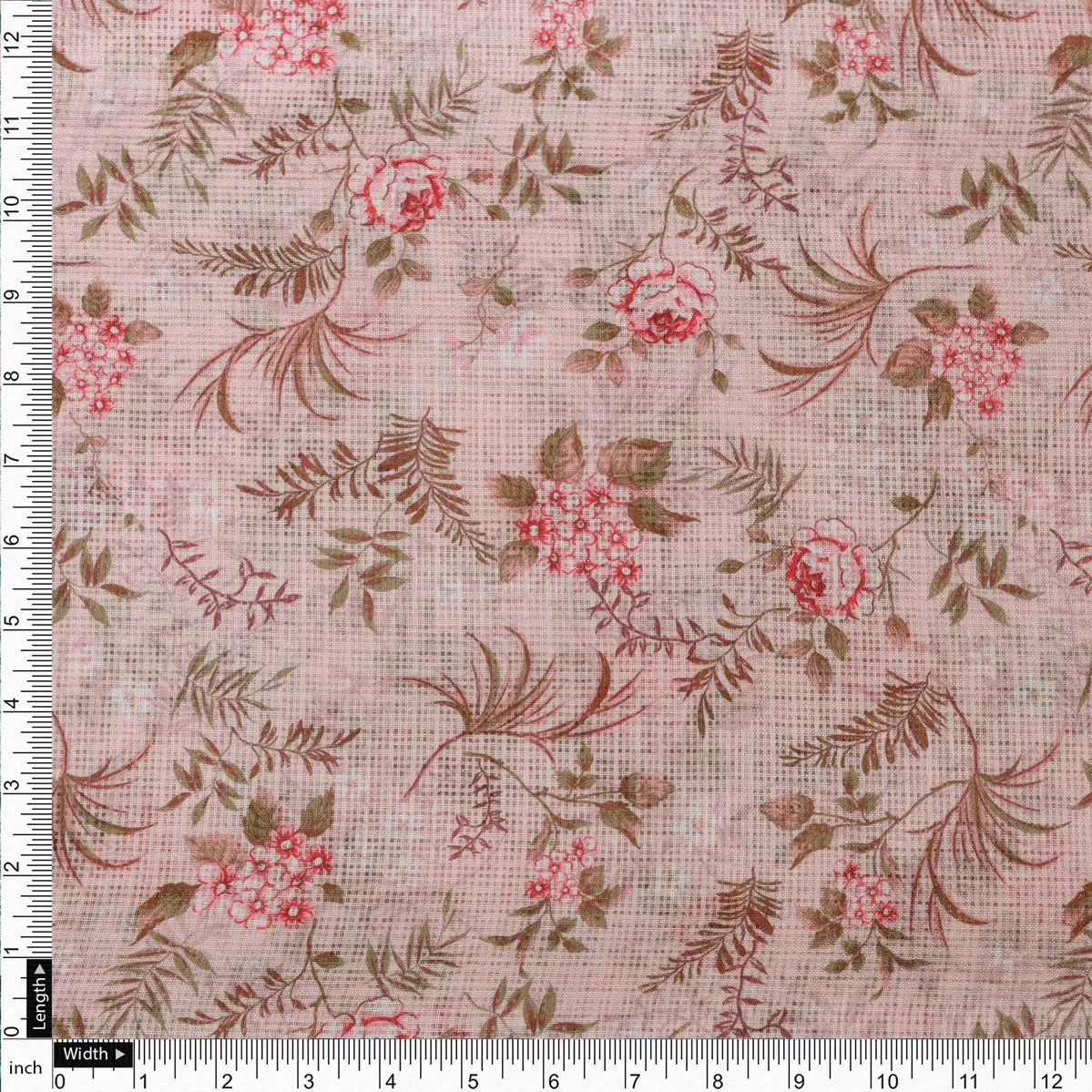 Gorgeous Kota Doria Digital Print Fabric in Green and Pink