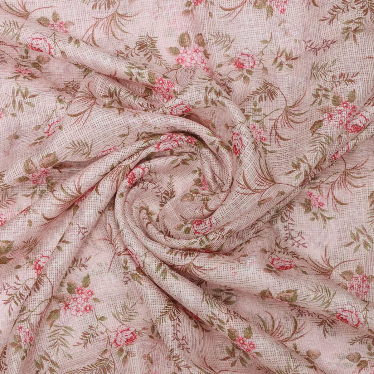 Gorgeous Kota Doria Digital Print Fabric in Green and Pink