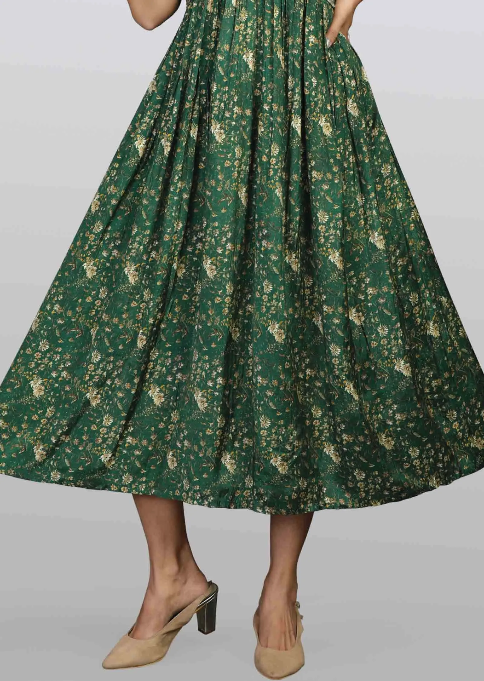 Green Modal Sequins Frock Style Kurti