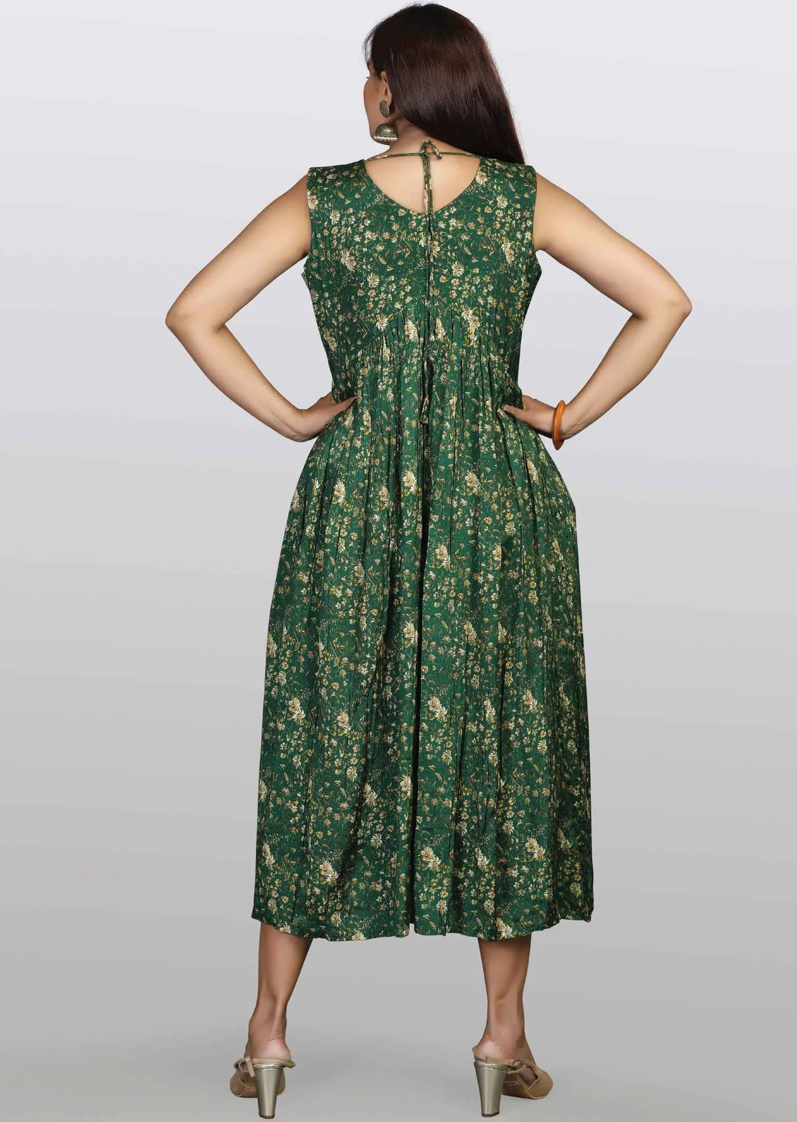 Green Modal Sequins Frock Style Kurti
