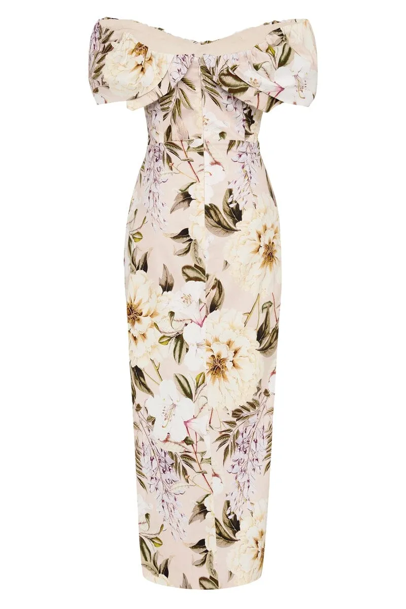 HAILEY OFF SHOULDER MIDI DRESS - Flora Print (Final Sale)