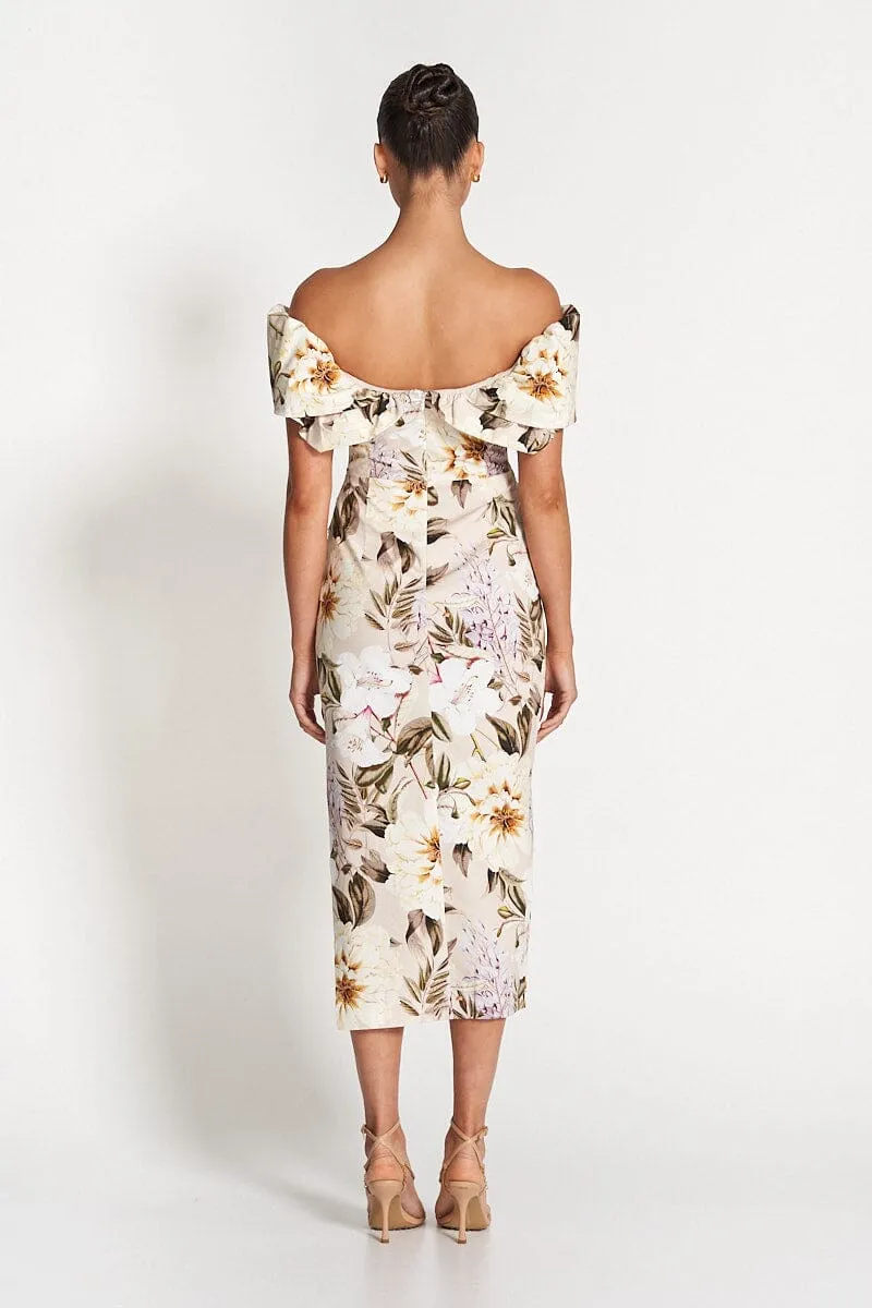 HAILEY OFF SHOULDER MIDI DRESS - Flora Print (Final Sale)