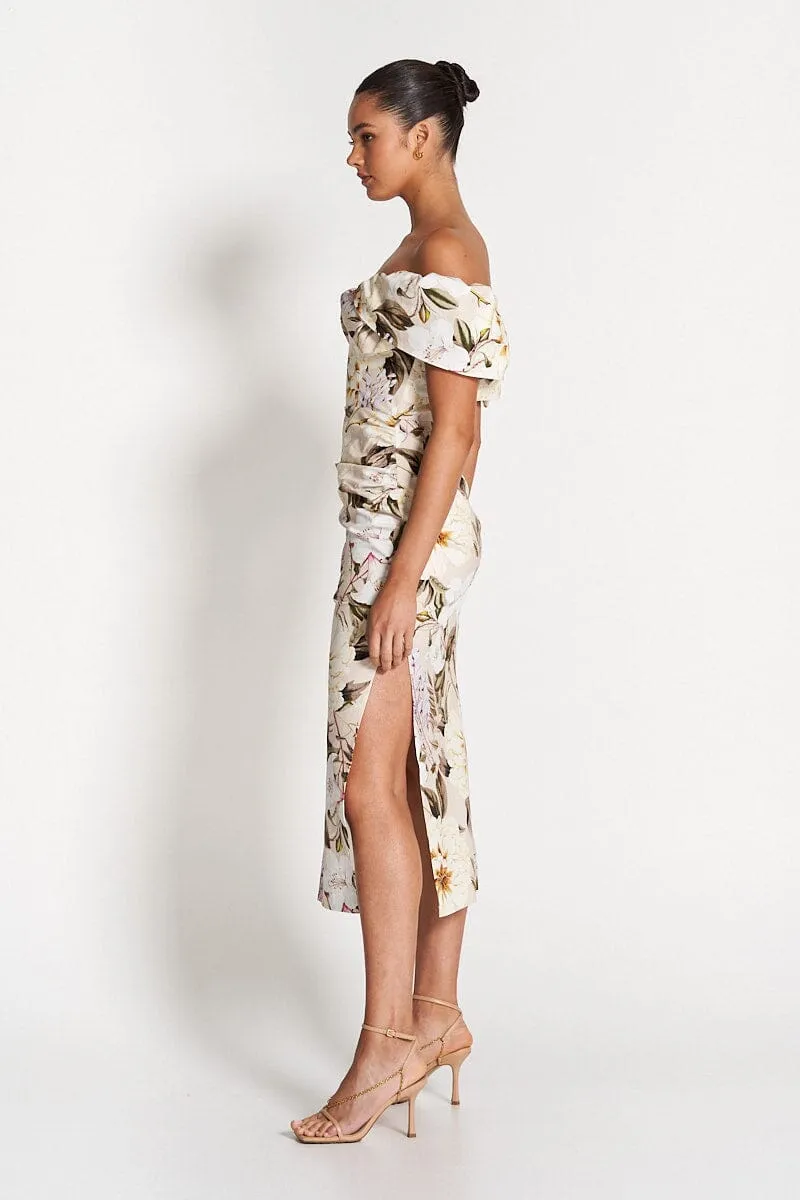 HAILEY OFF SHOULDER MIDI DRESS - Flora Print (Final Sale)