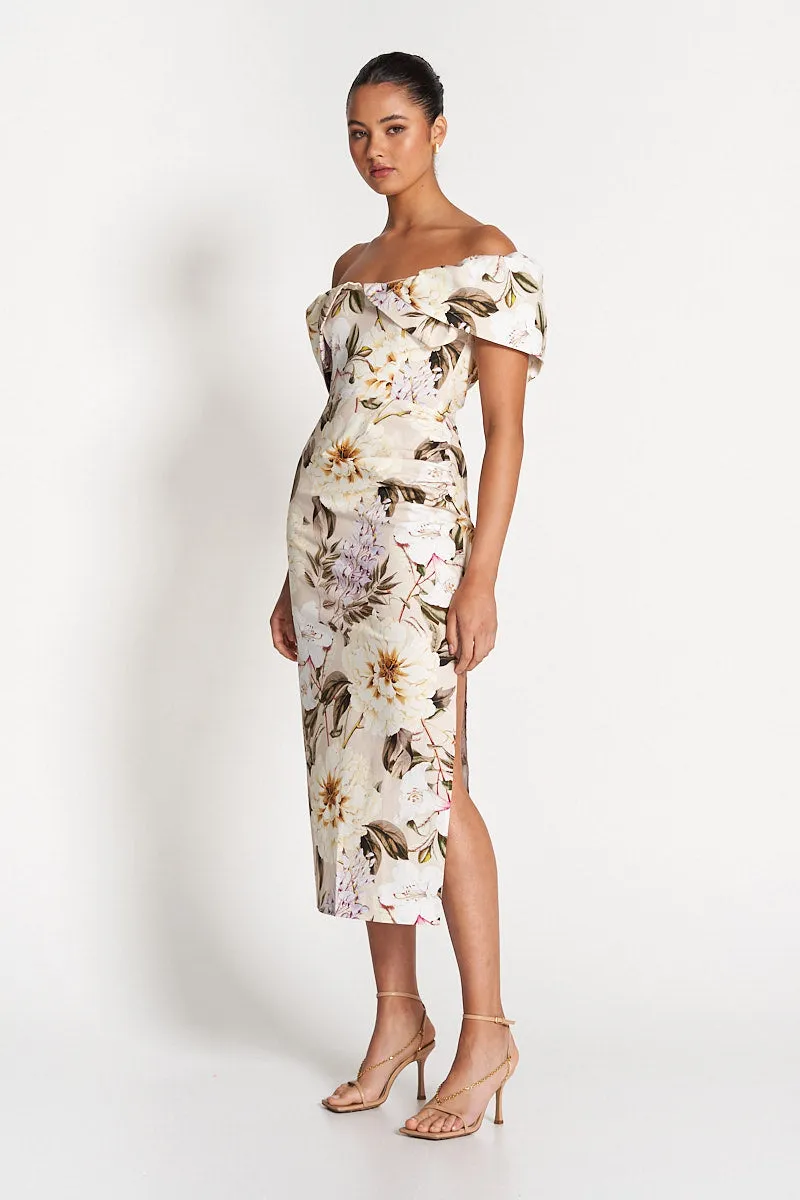 HAILEY OFF SHOULDER MIDI DRESS - Flora Print (Final Sale)
