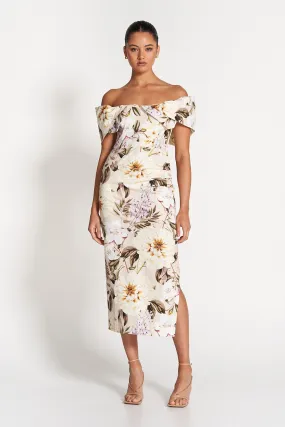 HAILEY OFF SHOULDER MIDI DRESS - Flora Print (Final Sale)