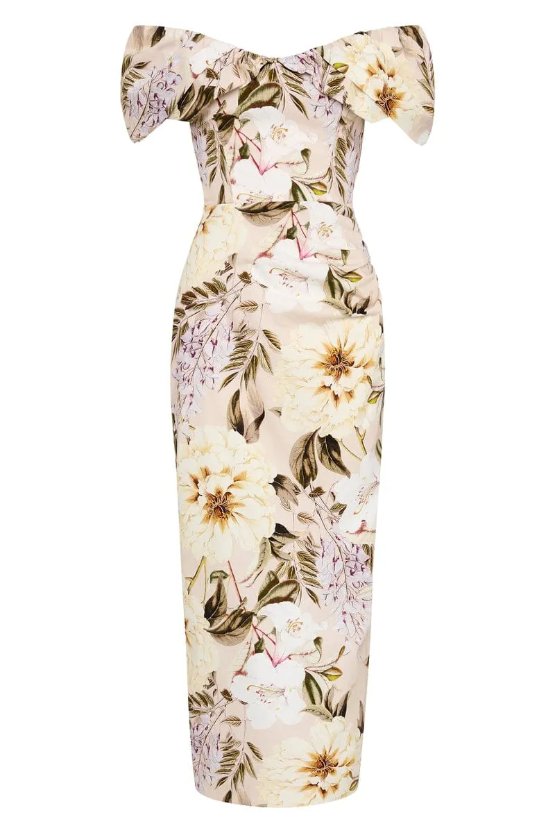 HAILEY OFF SHOULDER MIDI DRESS - Flora Print (Final Sale)