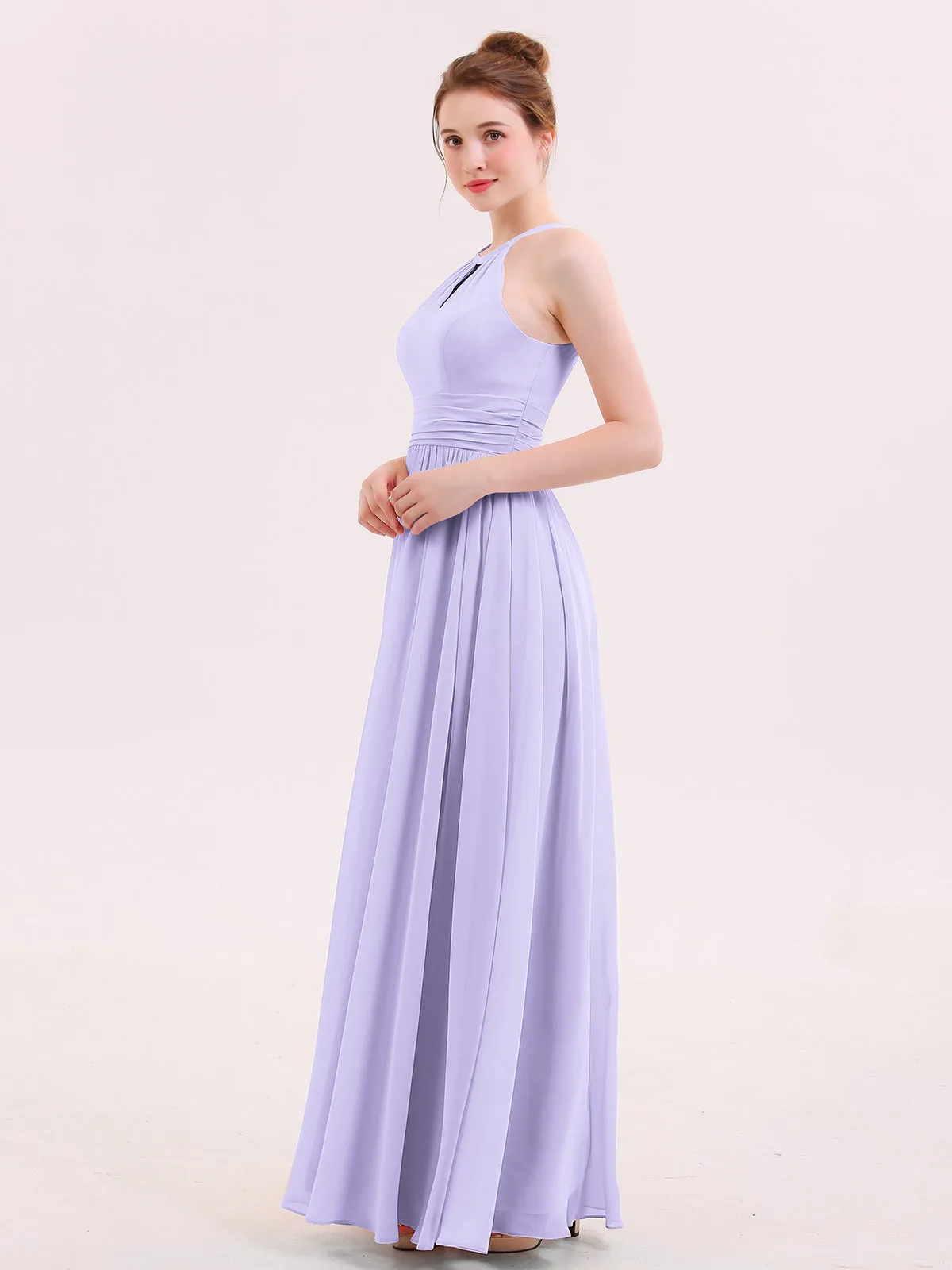 Halter Long Chiffon Dress of Bridesmaids Lilac Plus Size