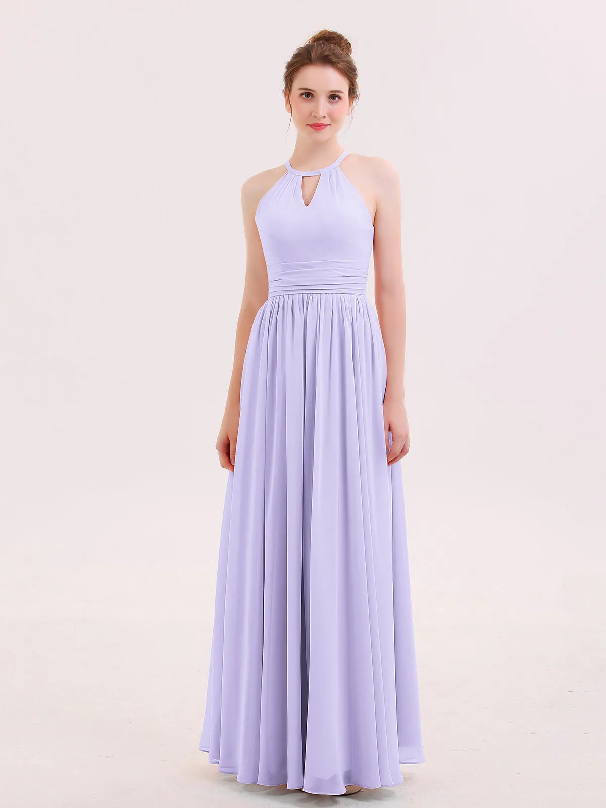 Halter Long Chiffon Dress of Bridesmaids Lilac Plus Size