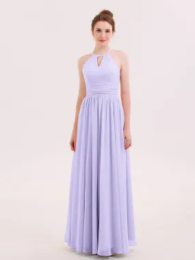 Halter Long Chiffon Dress of Bridesmaids Lilac Plus Size