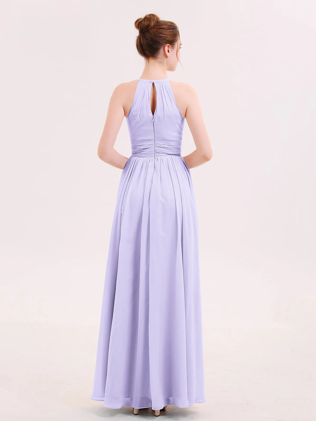 Halter Long Chiffon Dress of Bridesmaids Lilac Plus Size