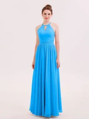 Halter Long Chiffon Dress of Bridesmaids Ocean Blue