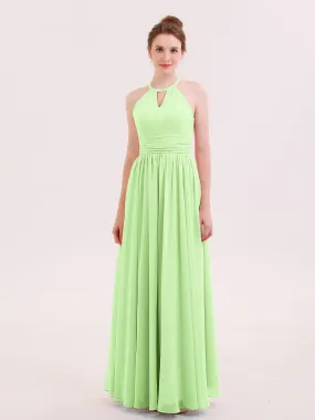 Halter Long Chiffon Dress of Bridesmaids Sage