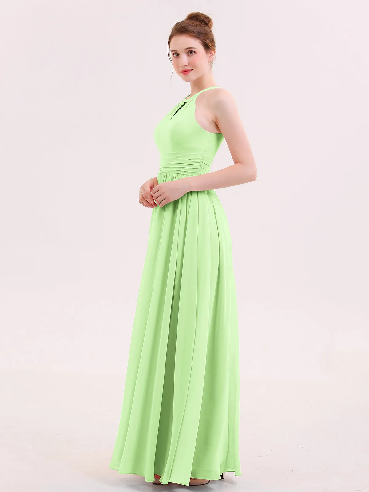 Halter Long Chiffon Dress of Bridesmaids Sage