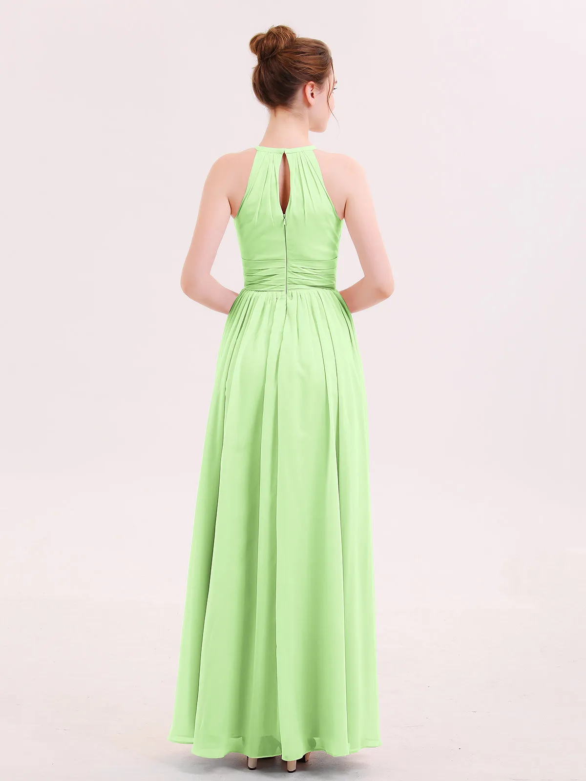 Halter Long Chiffon Dress of Bridesmaids Sage