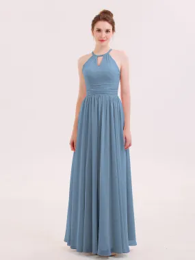 Halter Long Chiffon Dress of Bridesmaids Slate Blue