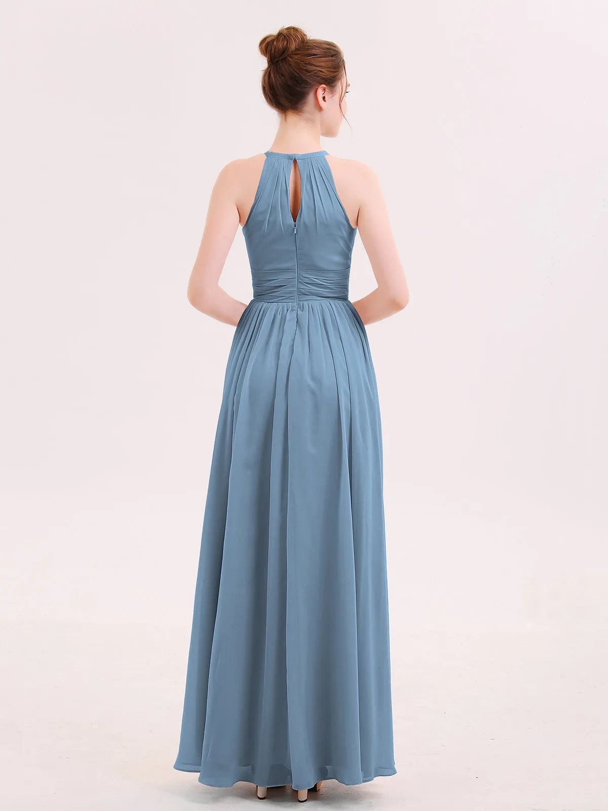 Halter Long Chiffon Dress of Bridesmaids Slate Blue