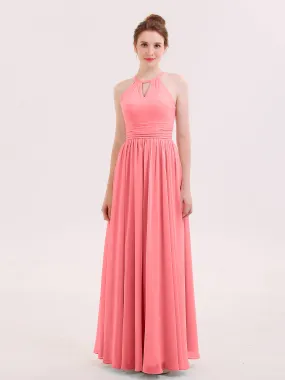 Halter Long Chiffon Dress of Bridesmaids Watermelon Plus Size