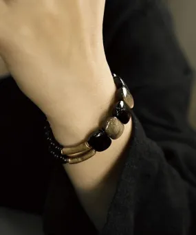 Handmade Black Crystal Gem Stone Having Two Layers Bracelet AB1060