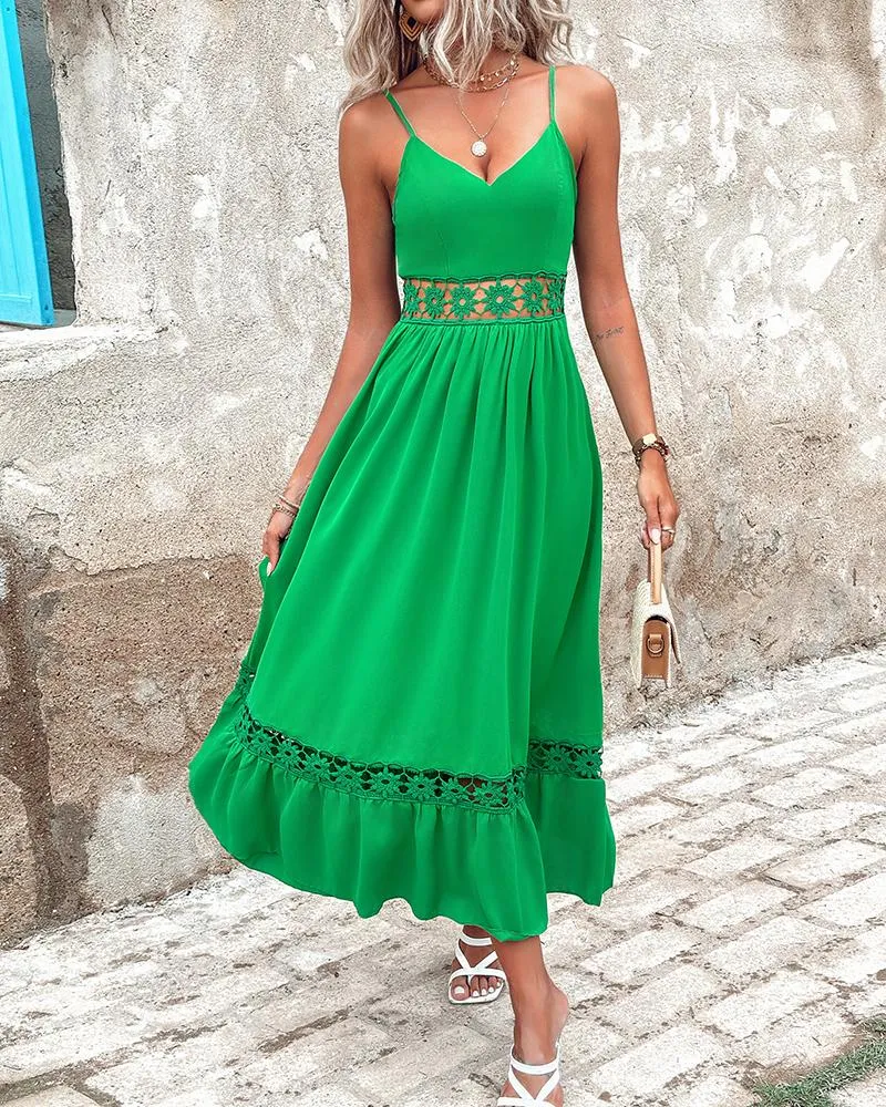 Hollow out Ruched Spaghetti Strap Casual Dress