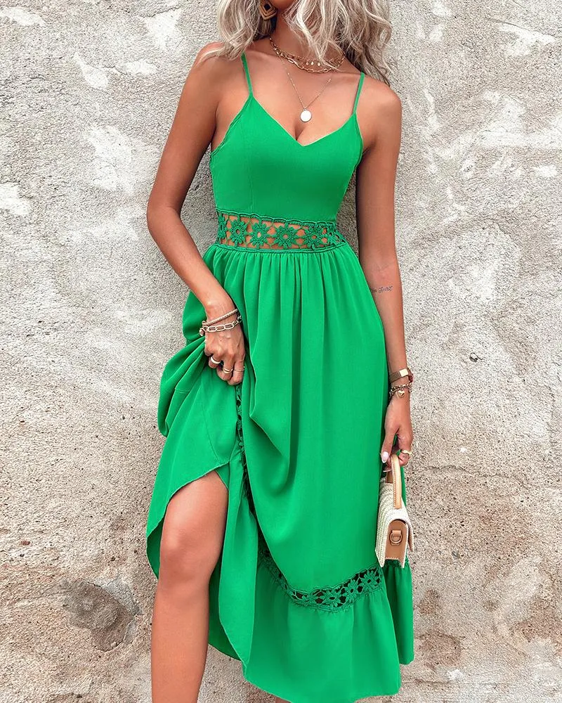 Hollow out Ruched Spaghetti Strap Casual Dress