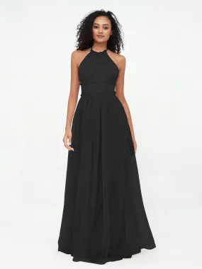 Illusion Halter Tulle Maxi Boho Dresses-Black Plus Size