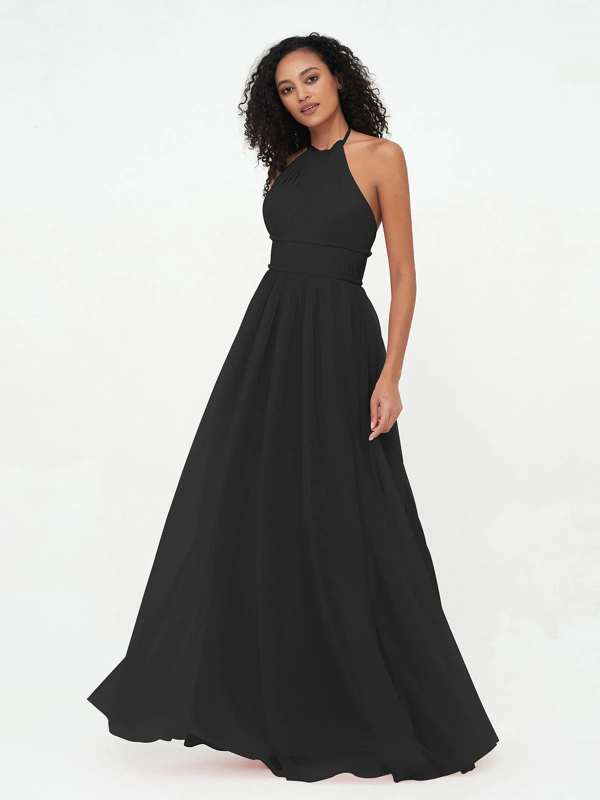 Illusion Halter Tulle Maxi Boho Dresses-Black Plus Size