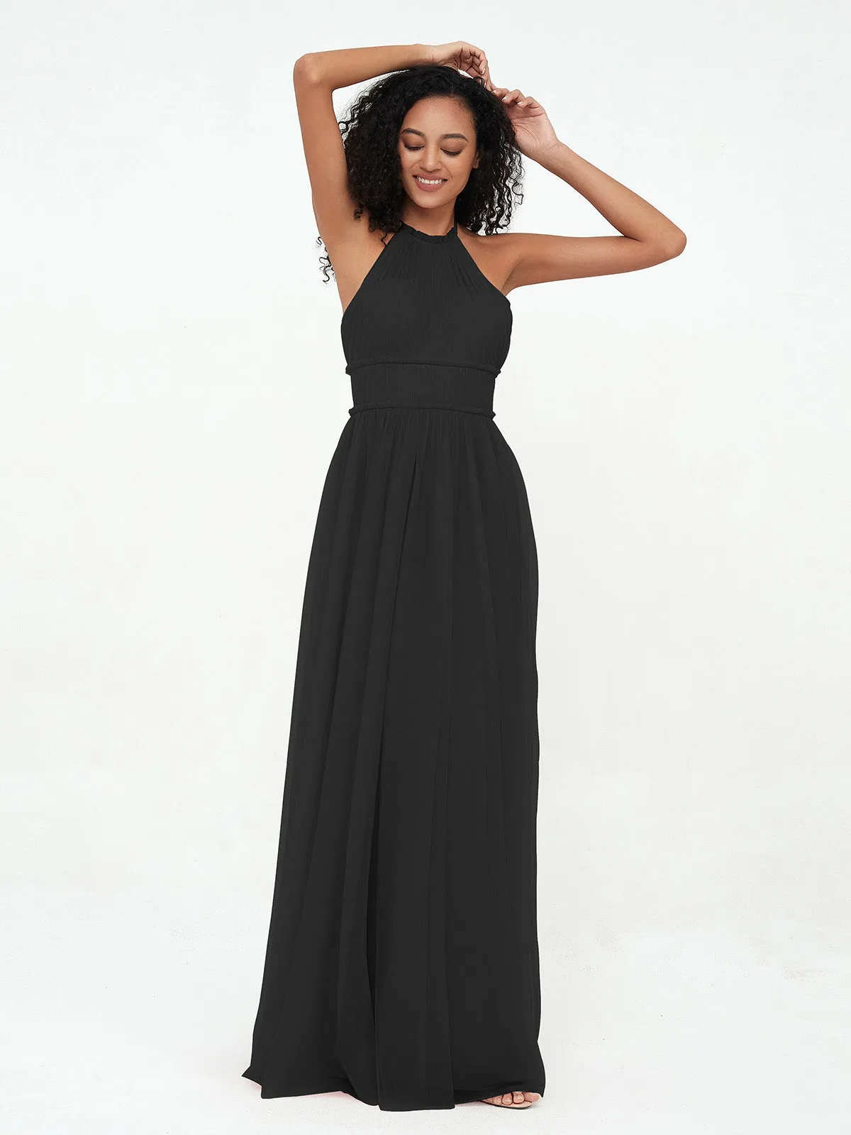 Illusion Halter Tulle Maxi Boho Dresses-Black Plus Size