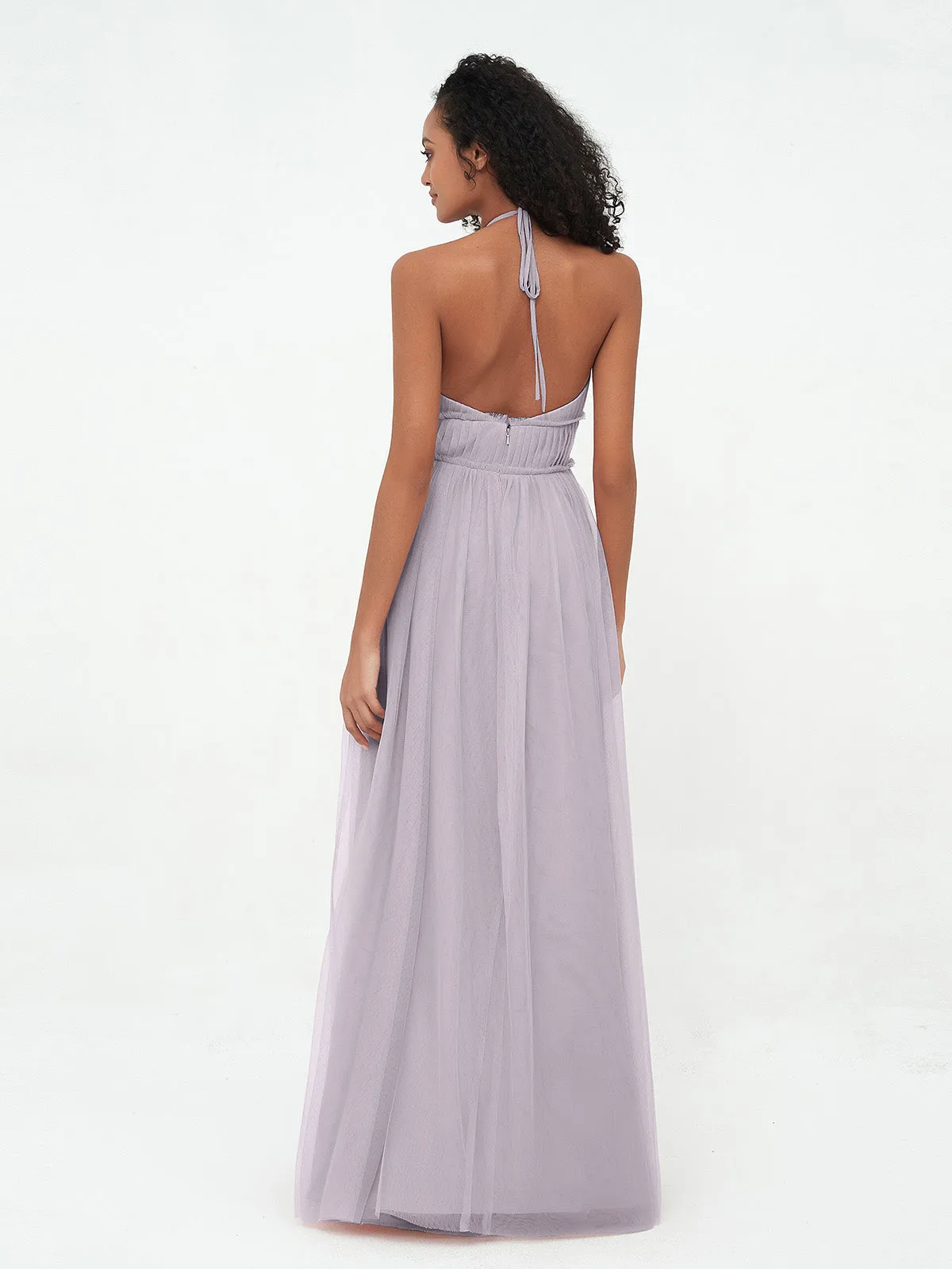 Illusion Halter Tulle Maxi Boho Dresses-Dusk