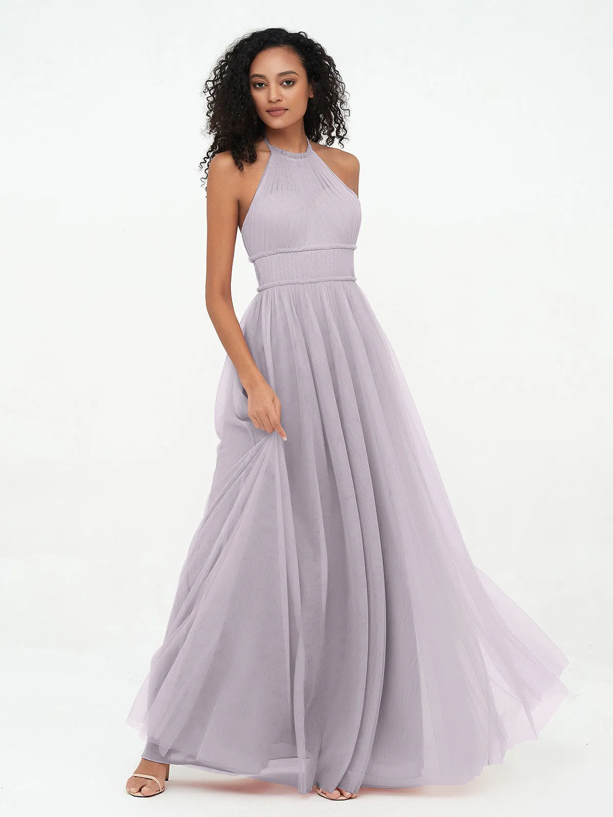 Illusion Halter Tulle Maxi Boho Dresses-Dusk