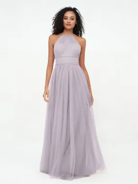 Illusion Halter Tulle Maxi Boho Dresses-Dusk