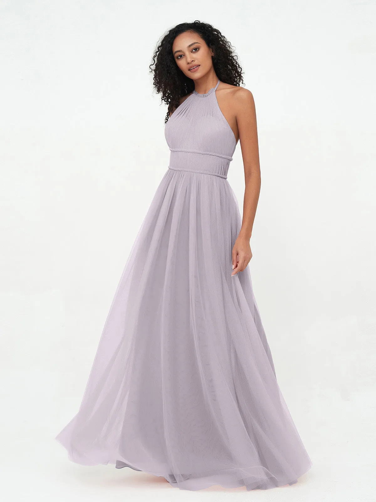 Illusion Halter Tulle Maxi Boho Dresses-Dusk