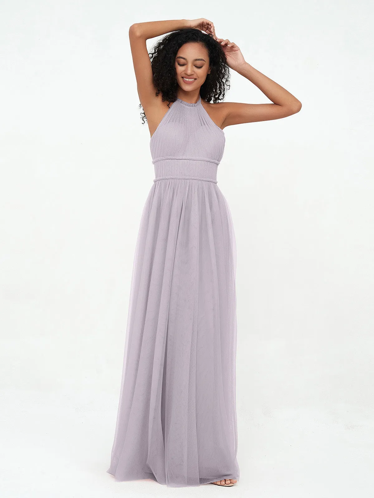 Illusion Halter Tulle Maxi Boho Dresses-Dusk