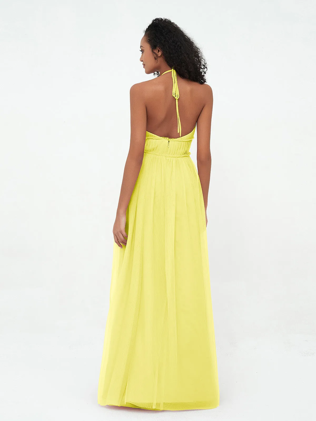 Illusion Halter Tulle Maxi Boho Dresses-Lemon