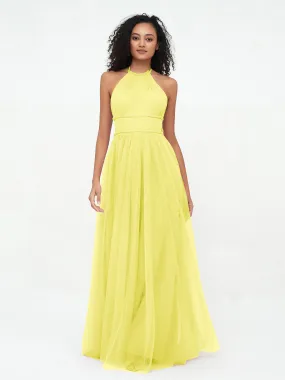 Illusion Halter Tulle Maxi Boho Dresses-Lemon