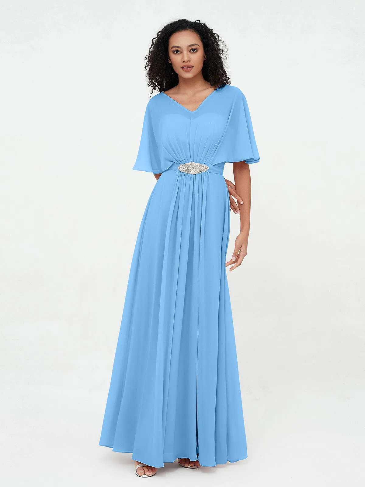 Illusion Sweetheart Neck Chiffon Max Dresses-Blue Plus Size