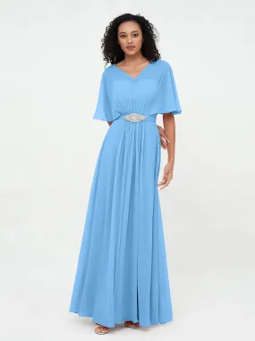 Illusion Sweetheart Neck Chiffon Max Dresses-Blue Plus Size