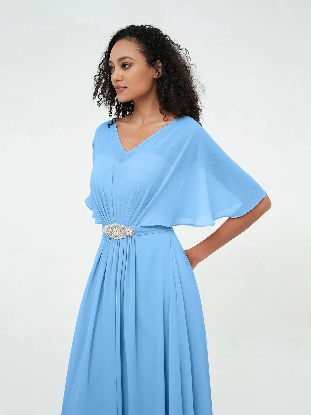 Illusion Sweetheart Neck Chiffon Max Dresses-Blue Plus Size