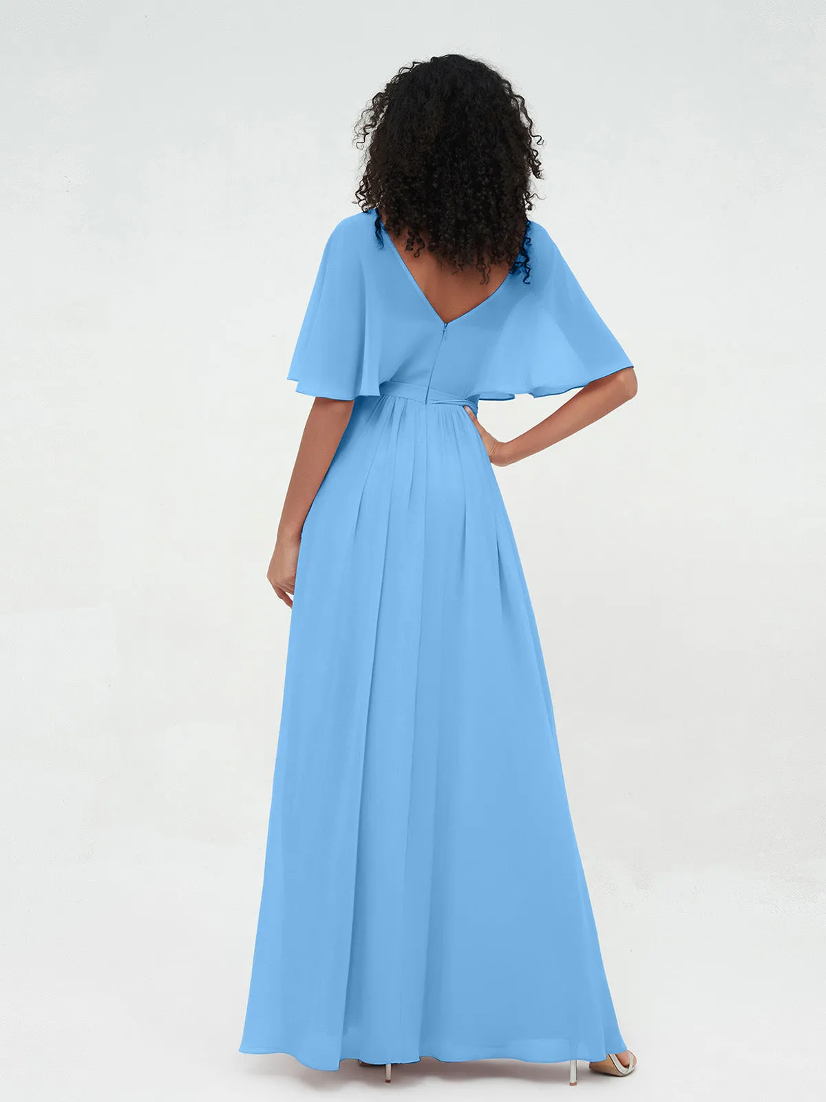 Illusion Sweetheart Neck Chiffon Max Dresses-Blue Plus Size