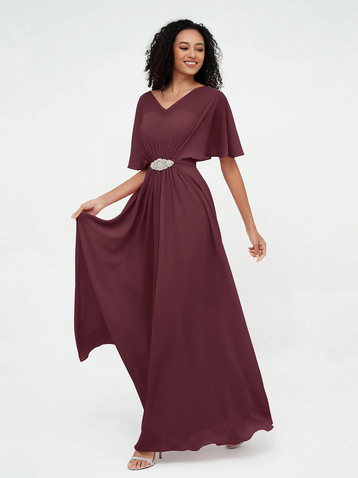 Illusion Sweetheart Neck Chiffon Max Dresses-Cabernet Plus Size