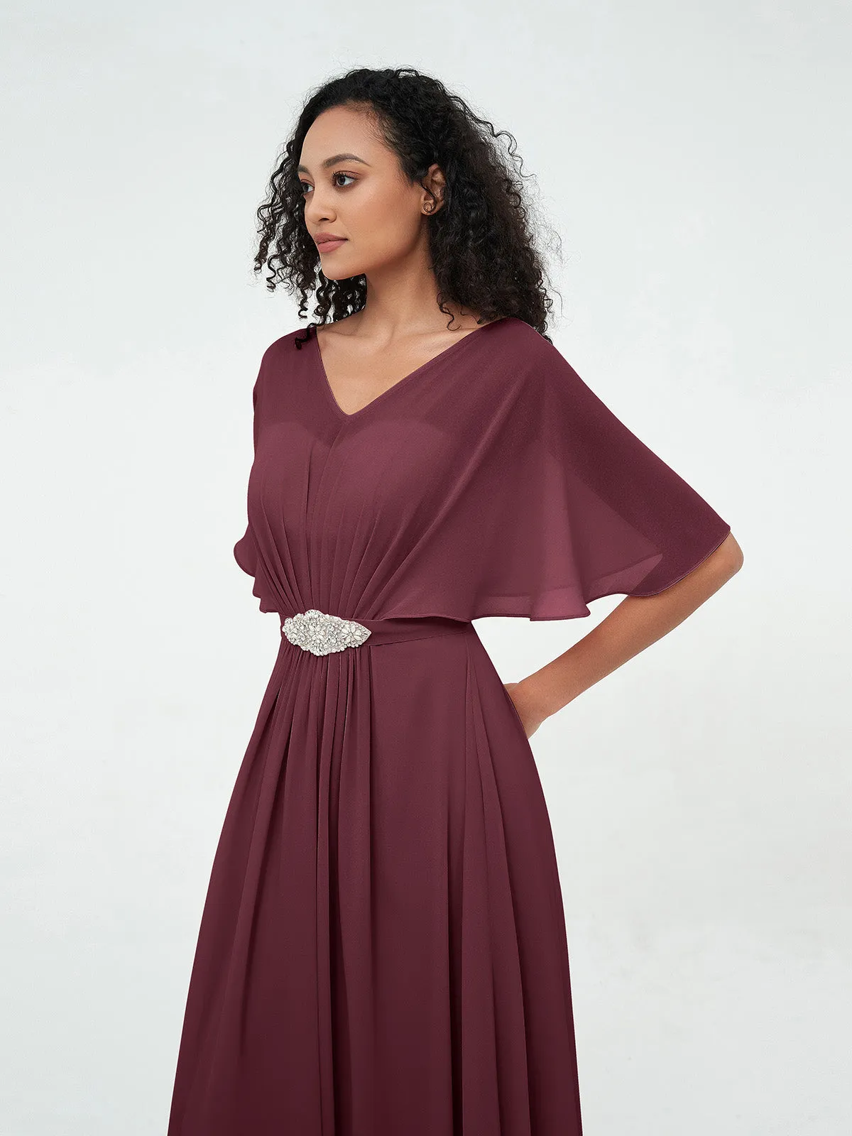 Illusion Sweetheart Neck Chiffon Max Dresses-Cabernet Plus Size