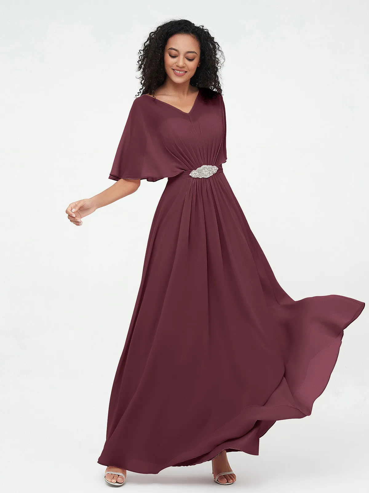 Illusion Sweetheart Neck Chiffon Max Dresses-Cabernet Plus Size