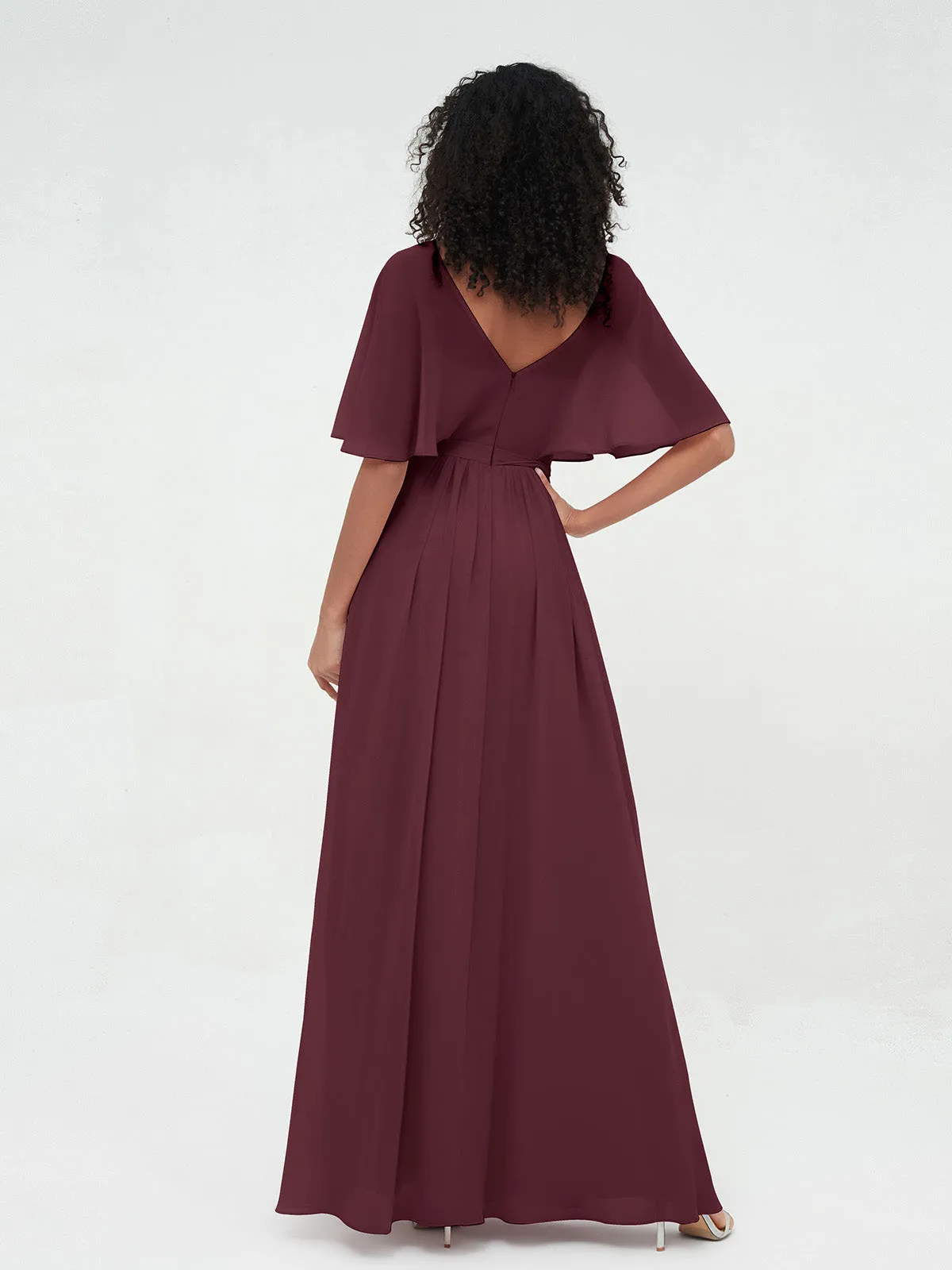 Illusion Sweetheart Neck Chiffon Max Dresses-Cabernet Plus Size