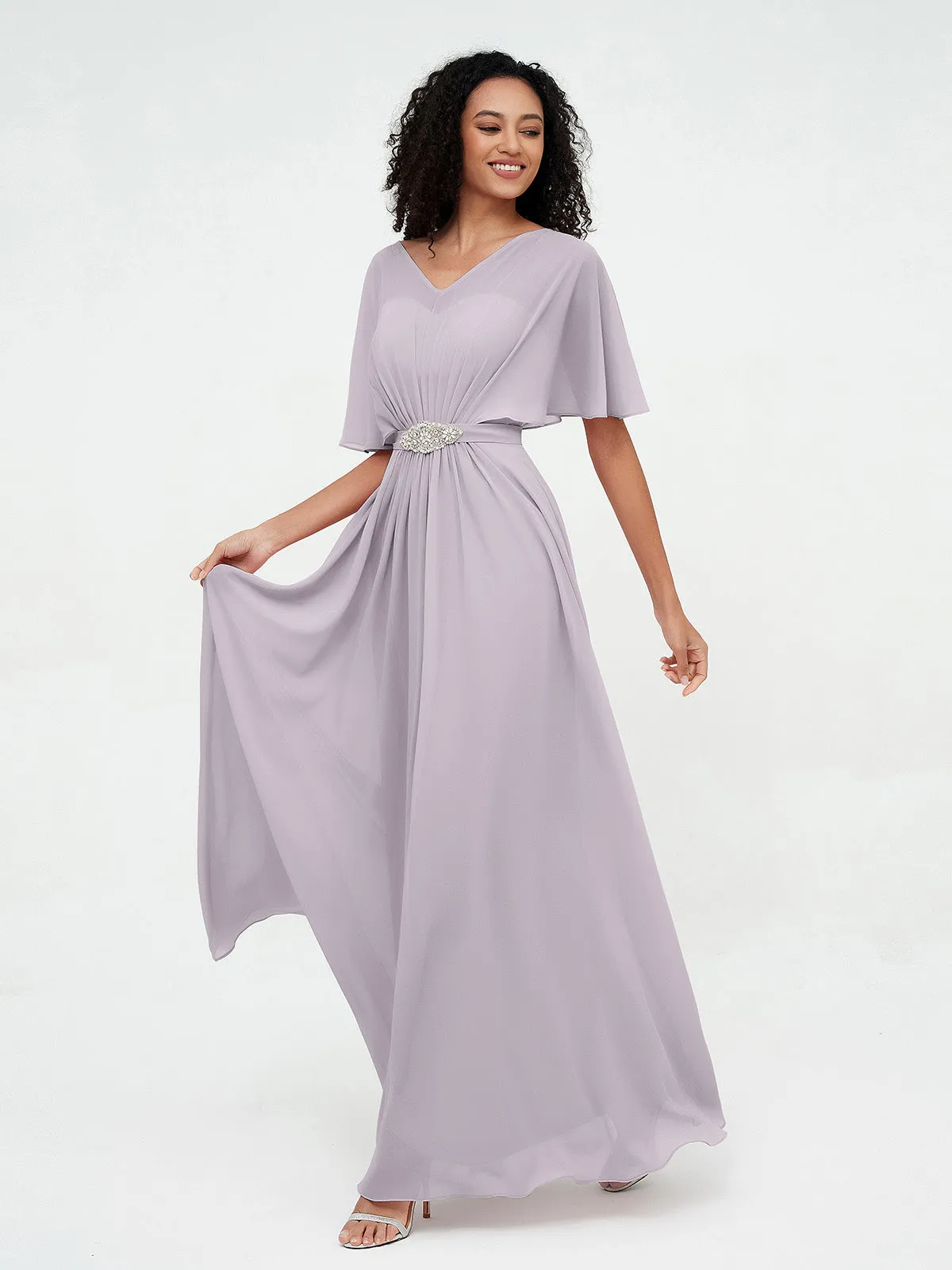 Illusion Sweetheart Neck Chiffon Max Dresses-Dusk Plus Size