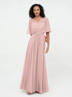 Illusion Sweetheart Neck Chiffon Max Dresses-Dusty Rose