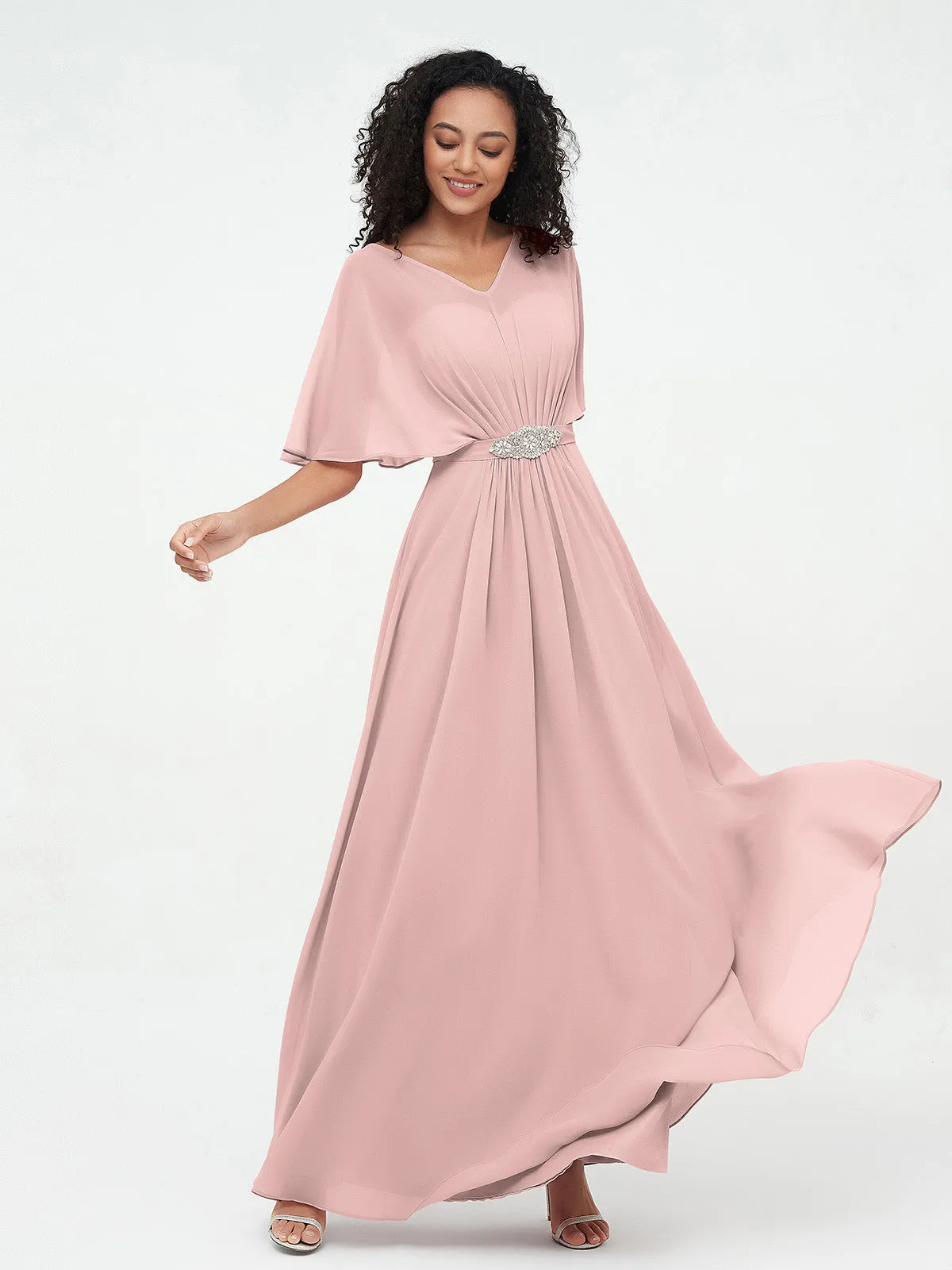 Illusion Sweetheart Neck Chiffon Max Dresses-Dusty Rose