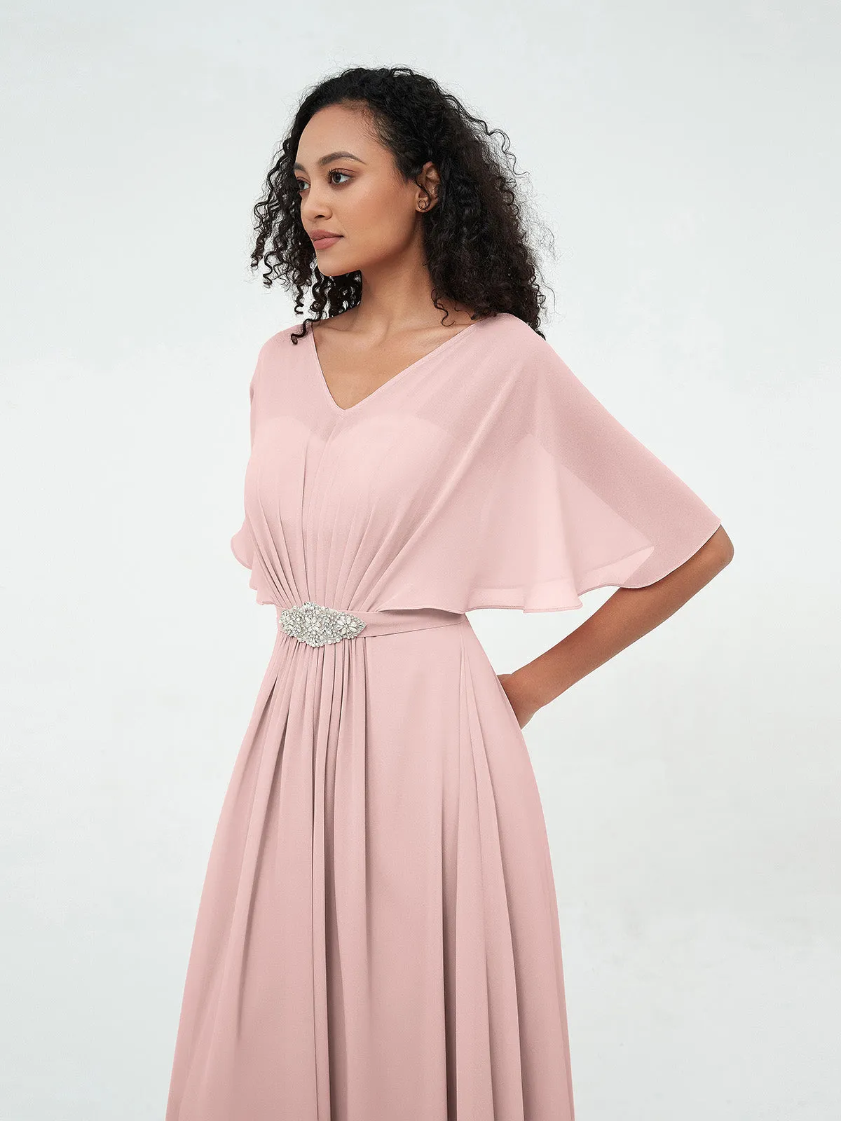 Illusion Sweetheart Neck Chiffon Max Dresses-Dusty Rose